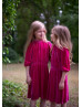 Raspberry Velvet Knee Length Simple Flower Girl Dress